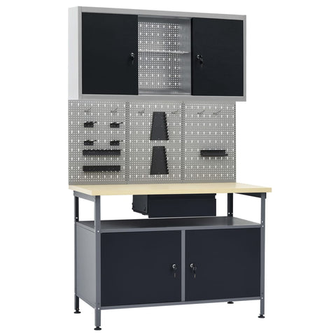 Workbench with Three Wall Panels and One Cabinet 3053432
