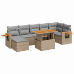 ZNTS 8 Piece Garden Sofa Set with Cushions Beige Poly Rattan Acacia 3327629