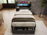 Upholstered Single Bed with LED Lighting, USB Type-C Charging Function, Storage Headboard and N601P288312G