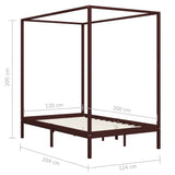 Canopy Bed Frame without Mattress Dark Brown Solid Wood 120x200cm 283270