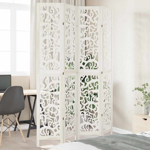 Room Divider 4 Panels White Solid Wood Paulownia 358740
