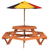 Picnic Table for 6 Kids with Umbrella Hexagon Solid Wood Fir 3281627