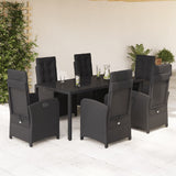7 Piece Garden Dining Set with Cushions Black Poly Rattan 3212460