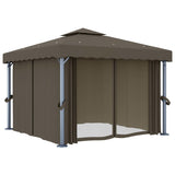 Gazebo with Curtain&LED String Lights 3x3 m Taupe 3070349