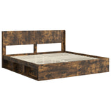 Bed Frame with Storage and Headboard Smoked Oak 180 x 200 cm 3414183