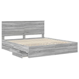 Bed Frame with Drawer Grey Sonoma 200 x 200 cm Engineer Wood 3409431
