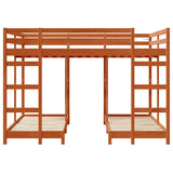 Triple Bunk Bed Frame Wax brown 140 x 200 cm Solid Pine Wood 3414566