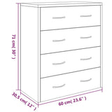 Sideboard with 4 Drawers 60x30.5x71 cm Grey Sonoma 342581