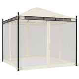 Gazebo with Mesh Walls Cream 2.93x2.93 m Steel 368434