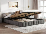 4ft6 Double Upholstered Storage Bed Frame, No Headboard Linen Bed Frame with Hydraulic Storage, N652P396290G