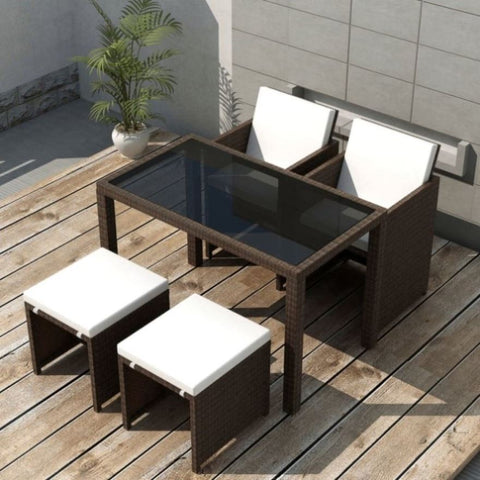 5 Piece Outdoor Dining Set with Cushions Poly Rattan Brown 42600