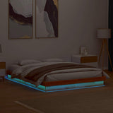 LED Bed Frame without Mattress Wax Brown 150x200 cm King Size Solid Wood 844415