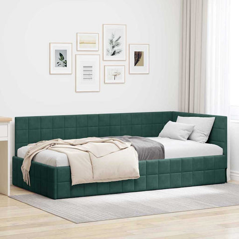 Corner Bed Frame with Headboard Dark green 90 x 200 cm Velvet 42016390