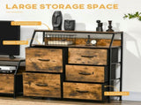 Bedroom Chest of Drawers, Industrial 5 Fabric Drawer Dresser with Open Shelf for Living Room, Rustic T3398P342302
