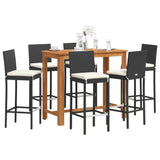 7 Piece Garden Bar Set Black Solid Wood Acacia and Poly Rattan 3295300