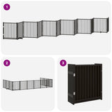 Dog Gate with Door Foldable 12 Panels Black 960 cm Poplar Wood 3155744