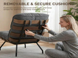 Accent Chair, Linen-look Fabric Reading Chair with Spring Cushion, Slatted Support, Steel Frame, T3398P552693