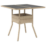 Garden Table with Glass Top Beige 80x80x75 cm Poly Rattan 365523