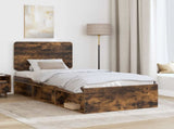 Bed Frame with Headboard Smoked Oak 90 x 200 cm Solid Pine Wood 3412537