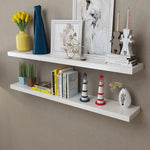 2 White MDF Floating Wall Display Shelves Book/DVD Storage 242186