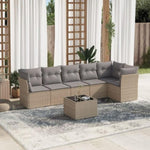 ZNTS 7 Piece Garden Sofa Set with Cushions Beige Poly Rattan 3217669