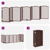 Dog Gate with Door Foldable 9 Panels Brown 450 cm Poplar Wood 3155606