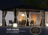 3 x 3 Metal Hardtop Gazebo, with Curtains and Accessories - Brown T3398P328435