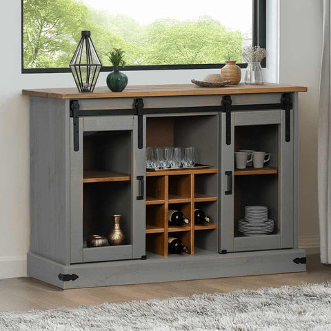 ZNTS Sideboard HALDEN 2 Sliding Doors Grey 112x40x80 cm Solid Wood 4018427