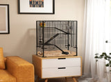 Four-Tier Hamster Cage with Deep Tempered Glass Bottom, Hut, Running Wheel, Food Dish, Water Bottle, T3398P350102