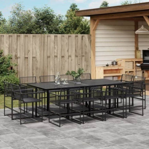 ZNTS 13 Piece Garden Dining Set Black Poly Rattan 3295040