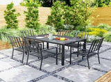Seven-Piece Minimal Metal Garden Dining Set, with Parasol Hole - Black T3398P319949