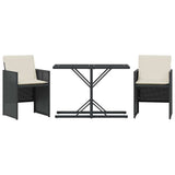 3 Piece Bistro Set with Cushions Black Poly Rattan 365062