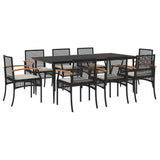 9 Piece Garden Dining Set with Cushions Black Poly Rattan 3213602