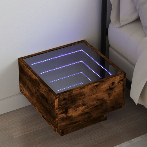 ZNTS Bedside Table with Infinity LED Smoked Oak 40x40x30 cm 3284067