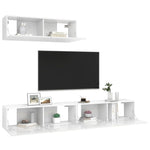 ZNTS TV Cabinets 3 pcs High Gloss White Engineered Wood 3079333