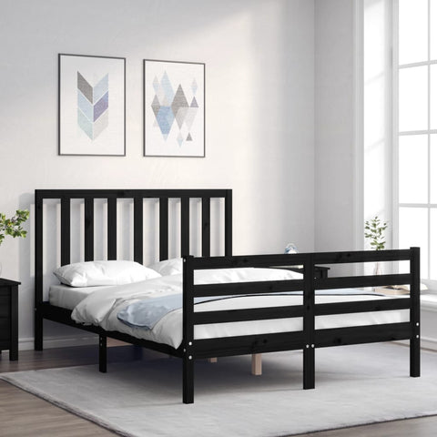 ZNTS Bed Frame with Headboard Black Double Solid Wood 3193770