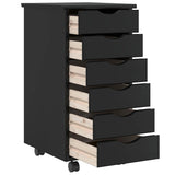 Rolling Cabinet with Drawers "MOSS" Black Solid Wood Pine 4015782
