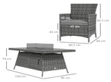 7 Pcs PE Rattan Dining Sets w/ Fire Pit Table, Garden Dining Set w/ Heater Table, Armchairs w/ T3398P325243