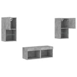 4 Piece TV Wall Cabinets with LED Lights Concrete Grey 3216572