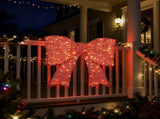 Pre-lit Outdoor Giant Bowknot Christmas Decoration, Lighted Metal Frame with 124 Warm White LED 65416692