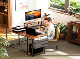 168cm Reversible L Shaped Desk, Industrial Corner Computer Desk with Adjustable Shelf and Storage T3398P329512