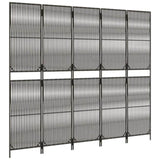Room Divider 5 Panels Grey Poly Rattan 365398