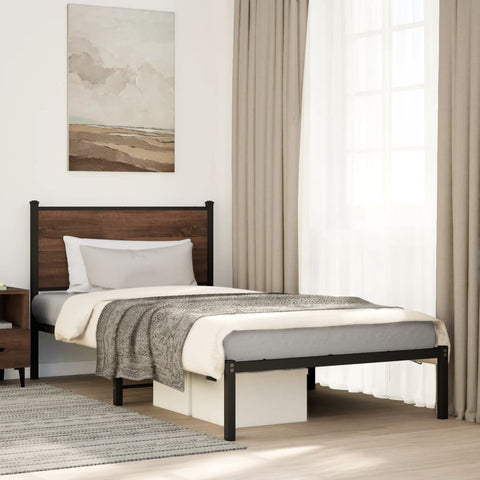 Metal Bed Frame without Mattress Brown Oak 100x200 cm 4007760