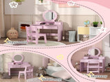 Kids Dressing Table Set Kids Make up Table with Stool and Mirror, Storage Drawers, Gift for Aged 3-8 T3398P379024