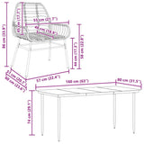 7 Piece Garden Dining Set Black Poly Rattan Glass 3334440