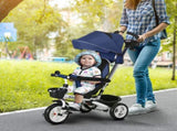 Metal Frame 6 in 1 Baby Push Tricycle with Parent Handle for 1-5 Years Old, Dark Blue T3398P348153