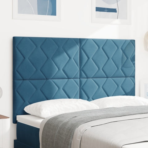 ZNTS LED Headboard Diamond Blocks Design Dark Blue 144 cm Velvet 3338525