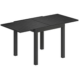 Extending Garden Table for 4-6, Aluminium Outdoor Dining Table with Faux Wood Slatted Top, Black T3398P554143