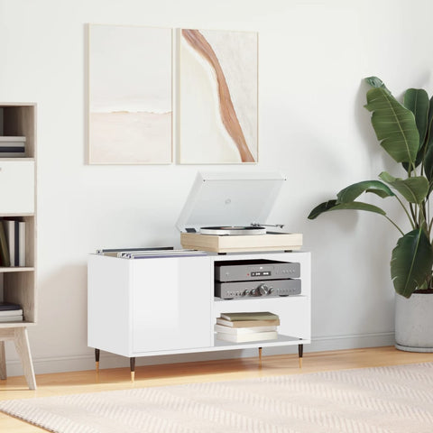 ZNTS Record Cabinet High Gloss White 85x38x48 cm Engineered Wood 831694
