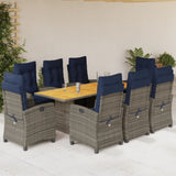 9 Piece Garden Dining Set with Cushions Grey Poly Rattan 3212720